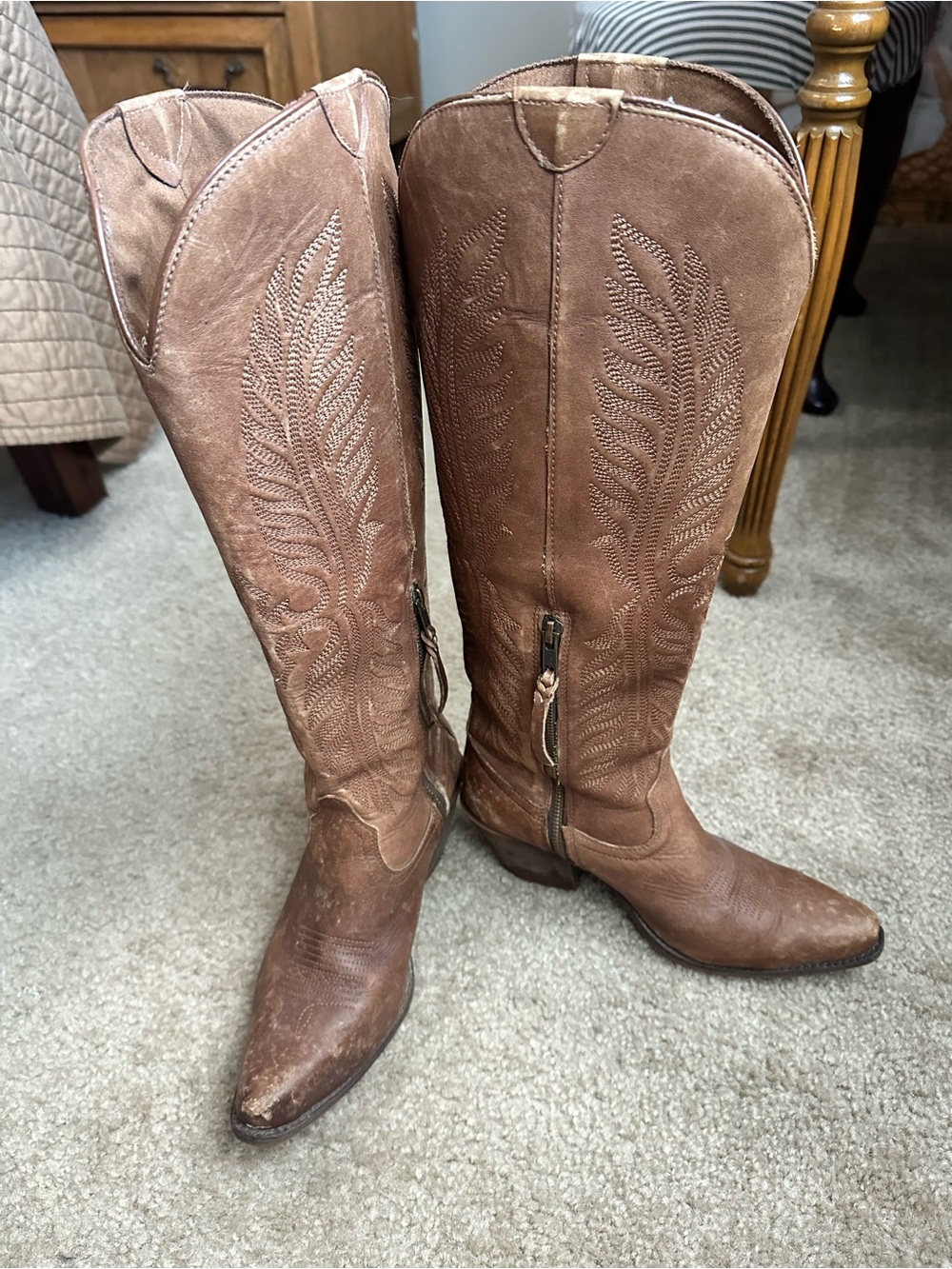 Ariat Brown Embroidered Leather Knee-High Cowboy Boots